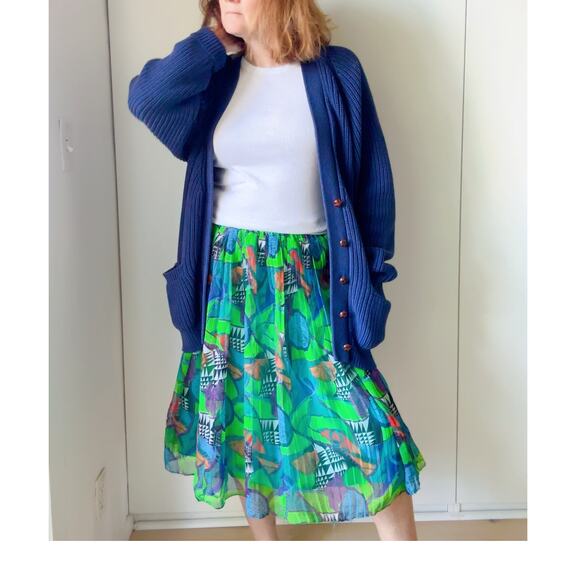 Vintage 90s Graphic Print Pleated skirt Size M Green/Blue Mixed Prints Statement - Picture 5 of 8
